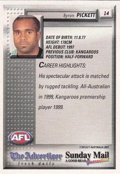 2003 Select The Advertiser-Sunday Mail AFL #14 Byron Pickett Back
